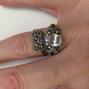 Two vintage CZ and marcasite Silver rings